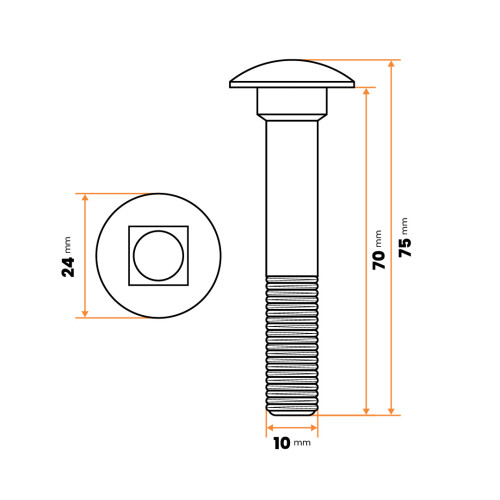 Skrutka vratová M10 x 70 mm ZN DIN 603