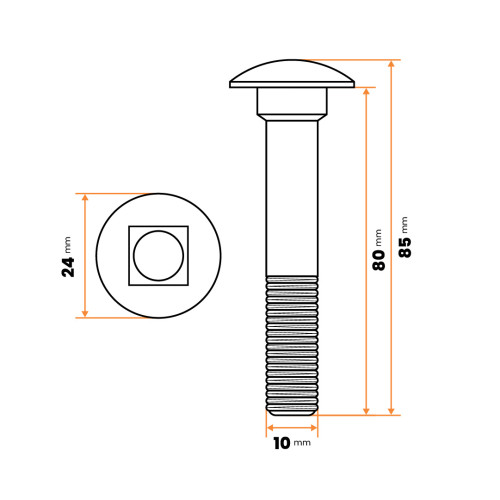 Skrutka vratová M10 x 80 mm ZN DIN 603