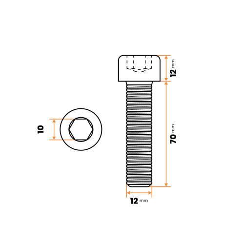 Skrutka IMBUS M12 x 70 mm, 8.8, ZN, DIN 912