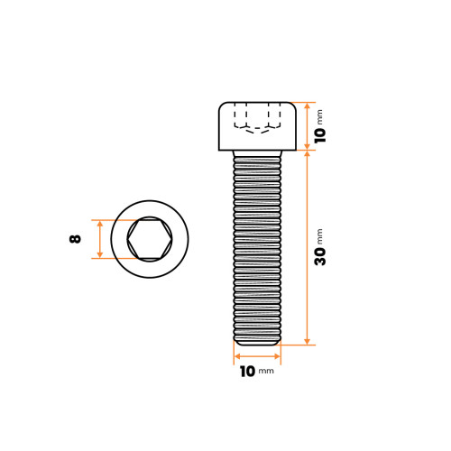 Skrutka IMBUS M10 x 30 mm, 8.8, ZN, DIN 912